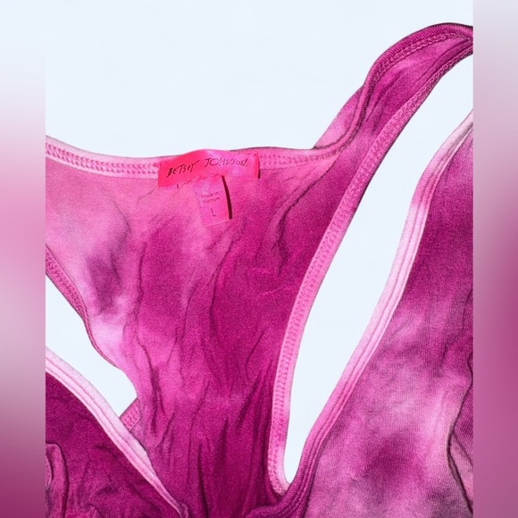 Betsey Johnson Pink Tie-Dye Ruffle Hem Tank Top Size L 🌸🌺 - Picture 6 of 8
